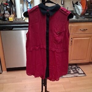 Marc By Marc Jacobs Burgundy and Black Sleeveless Blouse